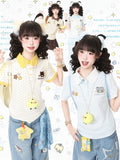 Yellow Polka-Dot Tee with Bear Motif & Chick Charm - Languid Park