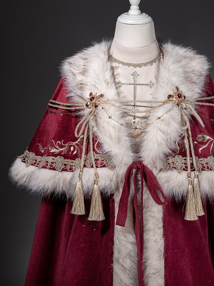 Sleeves Embroidered Lolita Rope Juliette + Nun Accessory Shimmer Beige Cloak Royal Red Dress