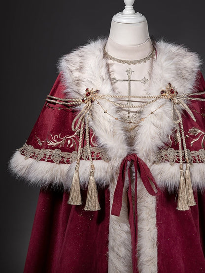 Sleeves Embroidered Lolita Rope Juliette + Nun Accessory Shimmer Beige Cloak Royal Red Dress