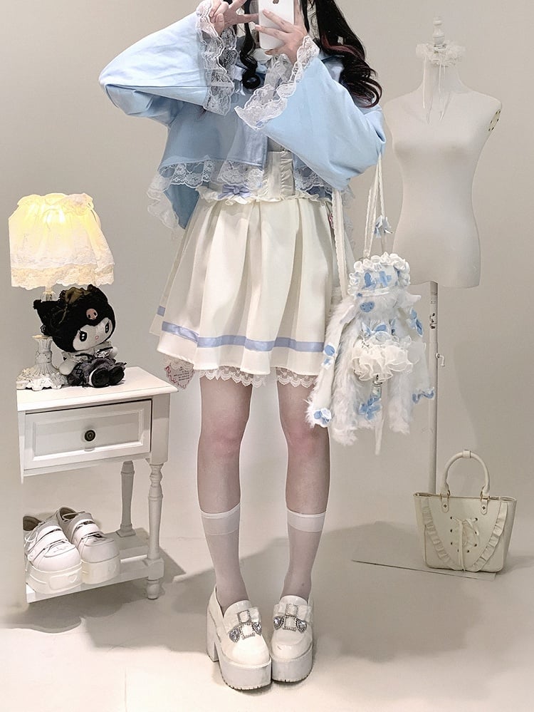 / Detail with Black Lace | Kei Short Trim Cape Kitty-Ear Jirai