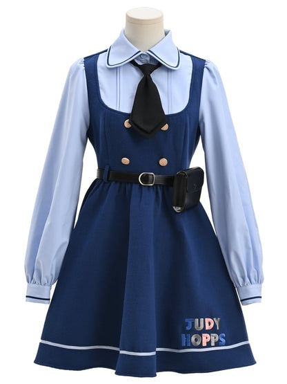 Zootopia Judy Navy Blue Fake Two-piece Preppy Style Dress with Free Waist Bag