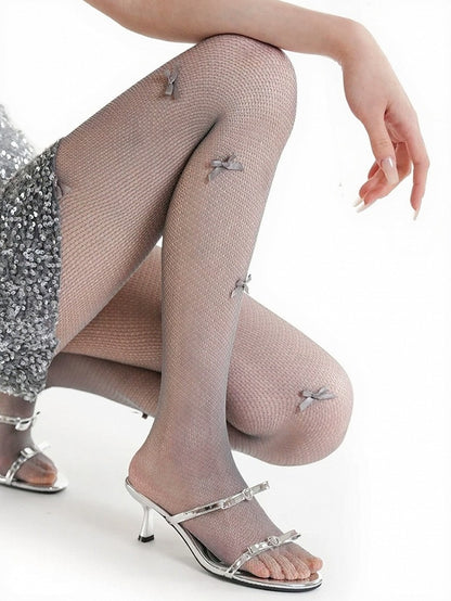3 Colors Sheer Mesh Tights with Bowknot Details - ModaSwings