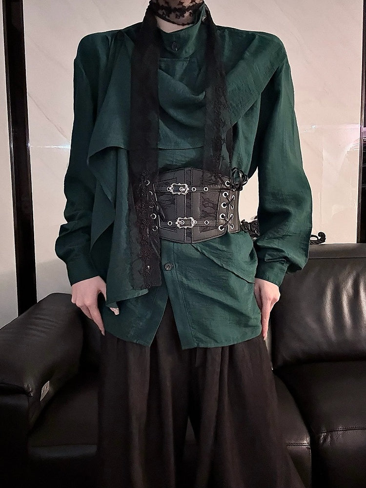 Ouji Elegant Neckline Sleeve Lolita Green Scarf Long Top Dark -