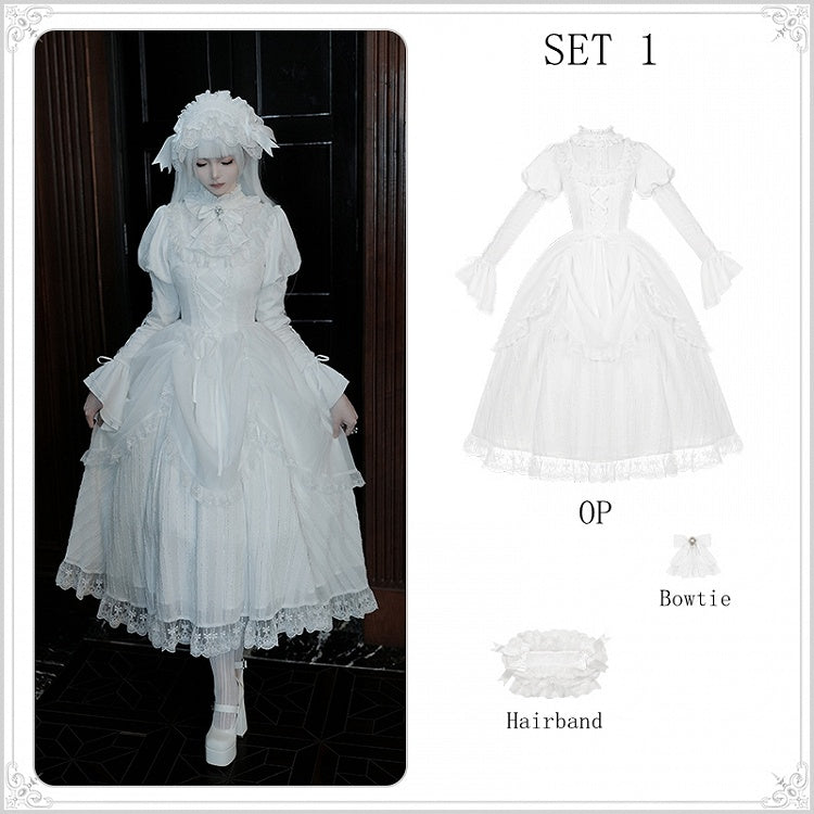 Gothic Neckline Ruffle Dress Juliette White Sleeves Set Lolita OP