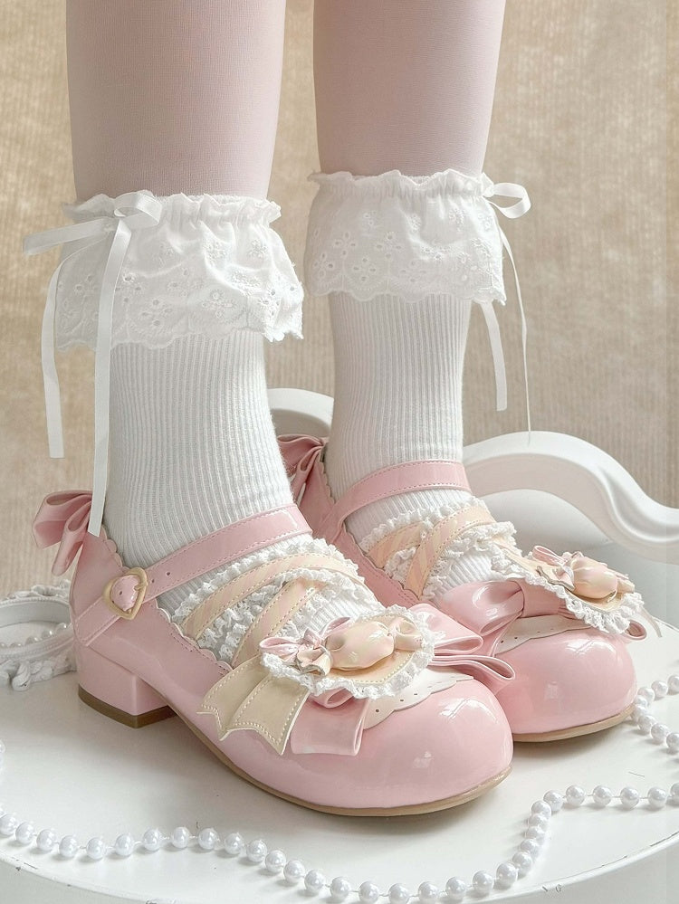 Bows Accents Pink Jane PU Light Mary Sweet Shoes with