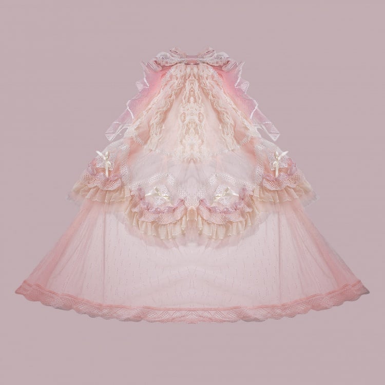 Detachable Long Hairclip with Veil Lace + Bow Pink Lolita