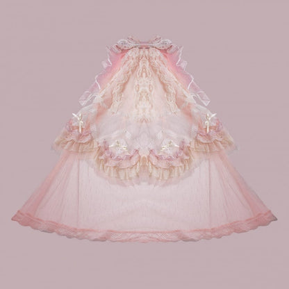 Detachable Long Hairclip with Veil Lace + Bow Pink Lolita