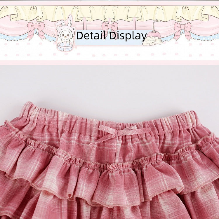 Dark Pink Plaid Tiered Skirt with Shorts - serendipity