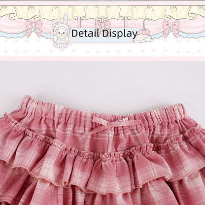 Dark Pink Plaid Tiered Skirt with Shorts - serendipity