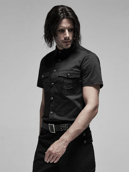 Shirt Punk Metal Black Men's Button