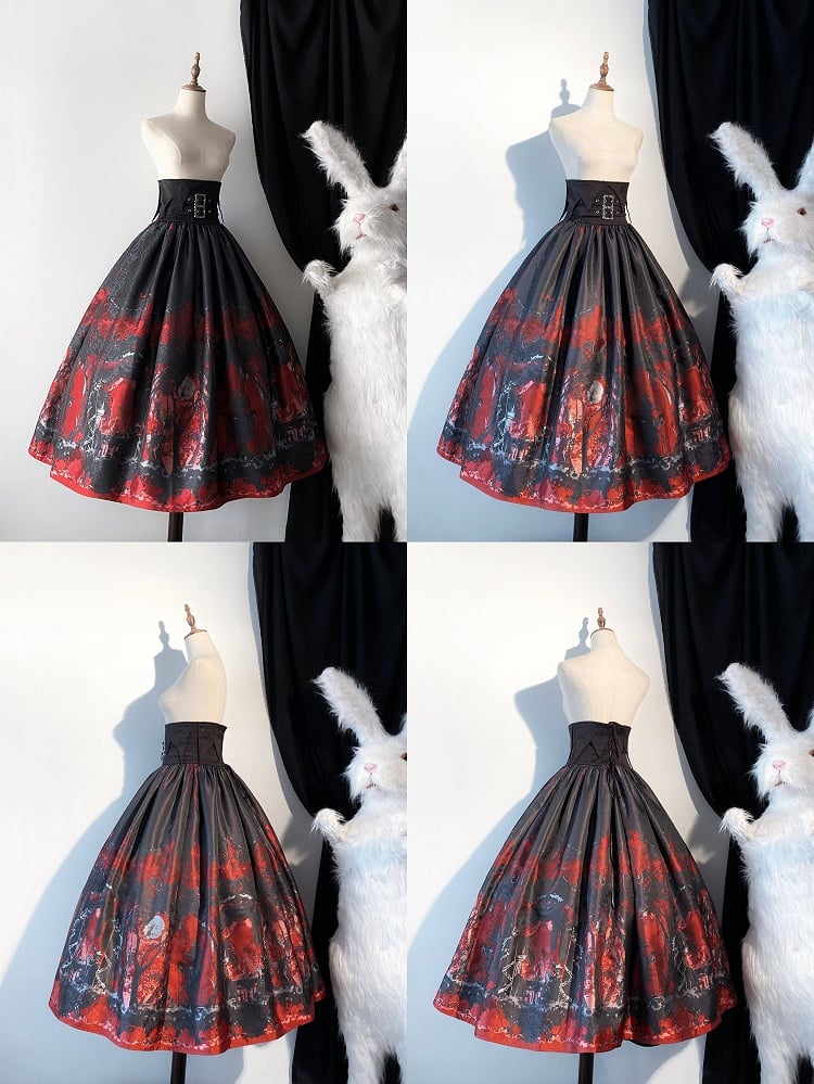 High Skirt Gothic Lolita Belt Corset Waist Black Red