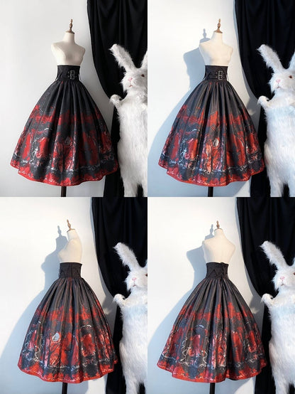 High Skirt Gothic Lolita Belt Corset Waist Black Red