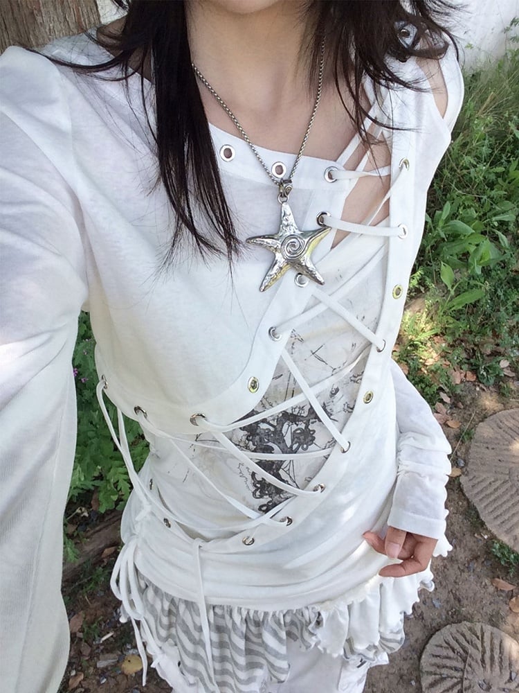 White Halter Top with Printed Pattern & Asymmetrical Hem - Blazed Field