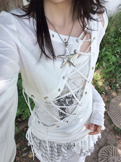 White Halter Top with Printed Pattern & Asymmetrical Hem - Blazed Field