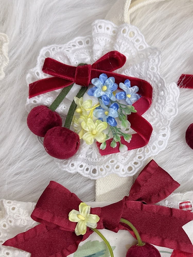 Cherry Red Sweet Hairclip Lolita Floral Velvet