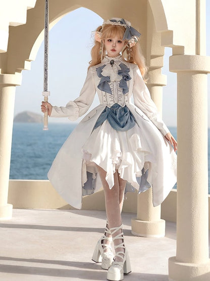 Blue Hem and Skirt Handkerchief White