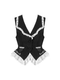 Black and White Ouji Lolita Waistcoat with Cross Lace Trim