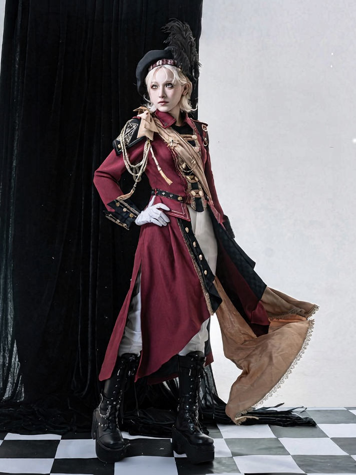 Black & Red Military Lolita Double-Breasted Coat