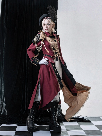 Black & Red Military Coat with Ribbon Set