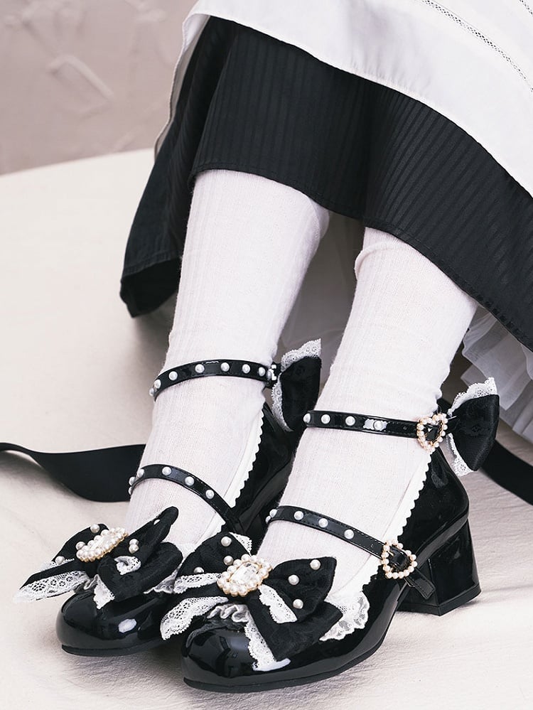 Black Polished Bowknot Rhinestone Decorated Detachable And Beaded