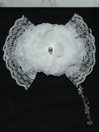 Musical Bowknot Lace Decorated White/Black Hairclip Design And Charm Floral Notes Skeleton Trim Crown