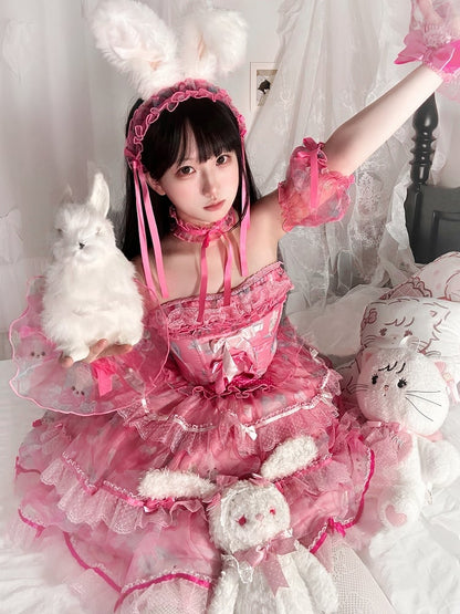 Black / Puff Sleeves Pink Blue