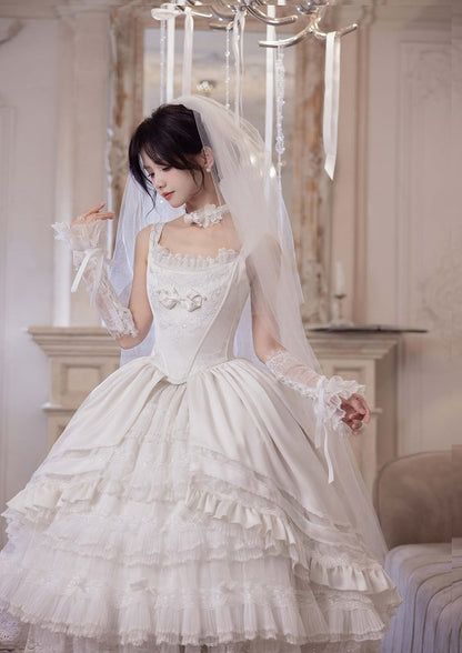 Rosette White Elegant Wedding Dress Hanayome Lolita JSK Full Set