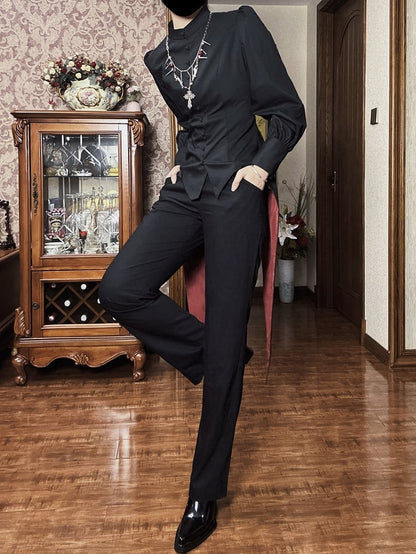 王子マンダリンブラックロングファッショントップスロリータテールスワローカラースリーブ