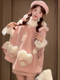 Pockets with Pink Sweet Coat Heart-shaped Plush Cape Lolita Winter