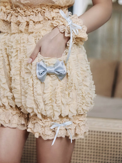 Layered Ruffle Bloomers with Blue Satin Bows & Lace Cuffs - Blood Supply