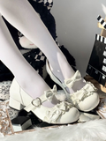 with - Mary Lolita for Round Sweet White Bead Janes Low Embellishments Heel Toe
