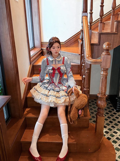 Blue Corset Lace-up + Skirt Set Bolero Top Boned Puffy Full