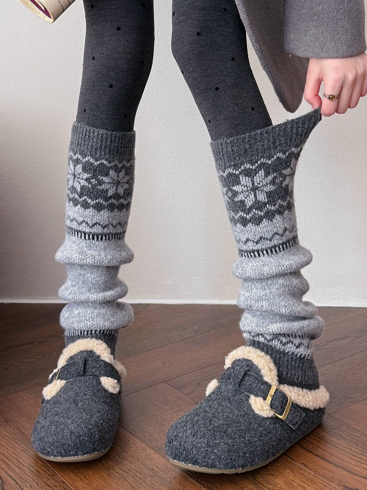 Fair Isle Pattern Knit Leg Warmers in Three Colors - Xi Shang Mei Shao