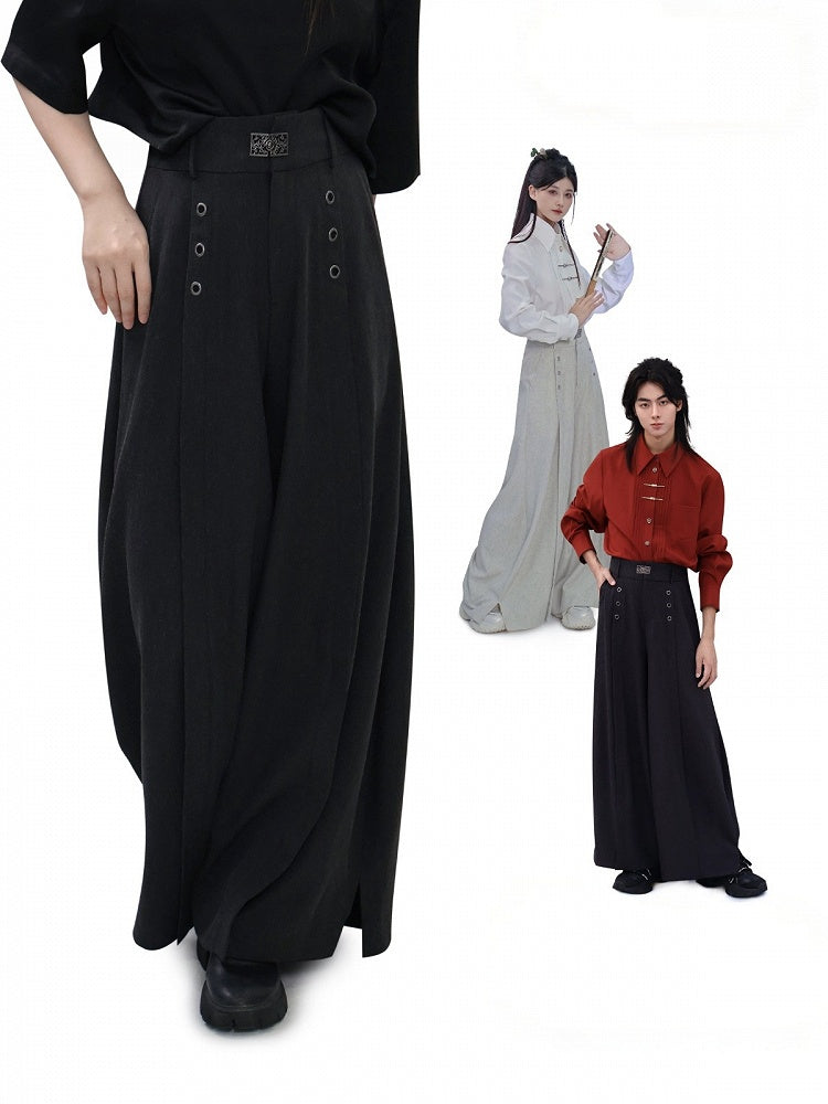Curved Silhouette Wide-Leg Trousers in Black - Feng Hua Gui Guo Ling