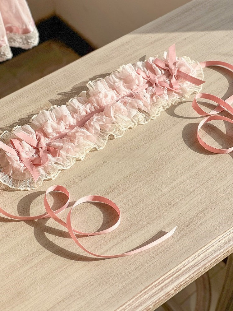 Schleifen Lolita Haarband Zart Verziert Rosa Rüschen und Spitze Süß mit