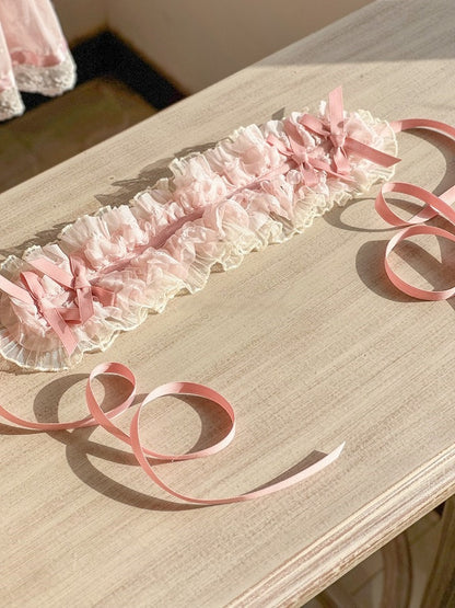 Schleifen Lolita Haarband Zart Verziert Rosa Rüschen und Spitze Süß mit