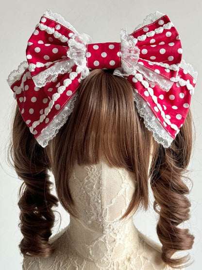 Polka Lace Red/Black/Purple/Pink/Blue Accents Dot with Hairclip Large Bow