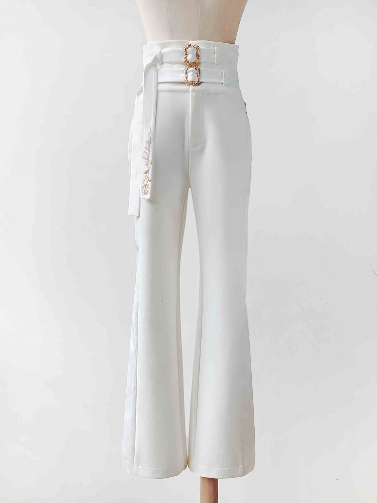 Lolita Weiß Ouji Zwei Gürtel mit Hosen Mode Hohe Taille