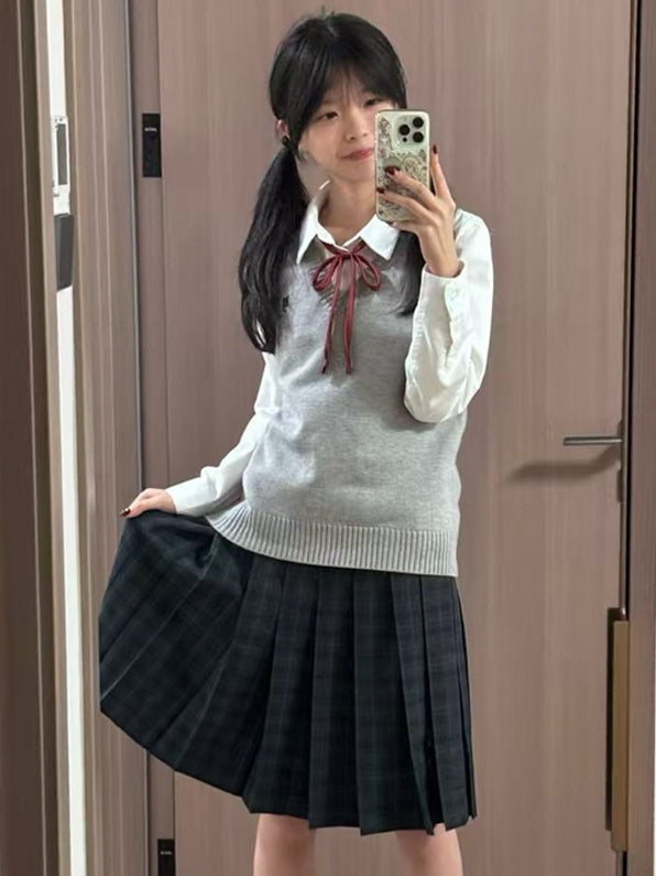 Length 42CM/45CM/55CM/65CM Plaid Uniform Pleated Skirt JK Green Pattern