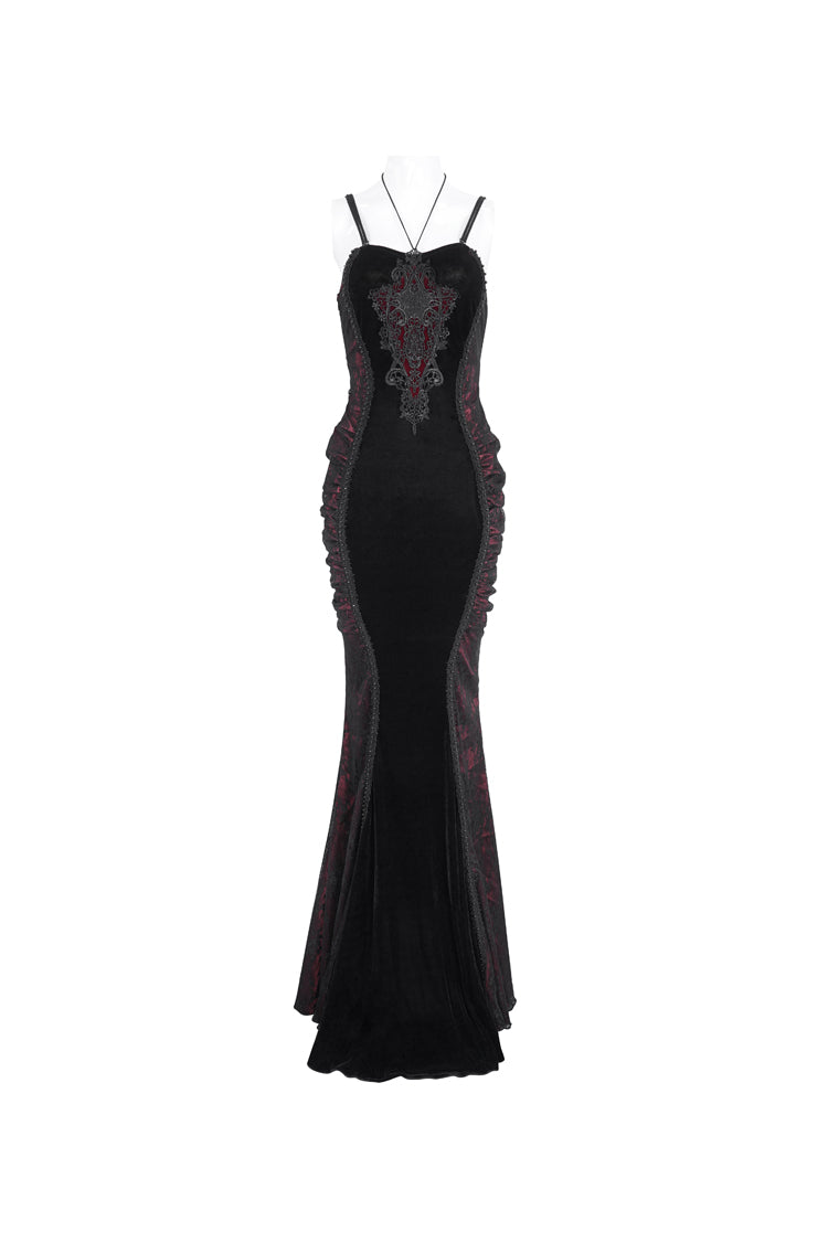 Black and Red High-Waisted Embroidered Women's Gothic Dress