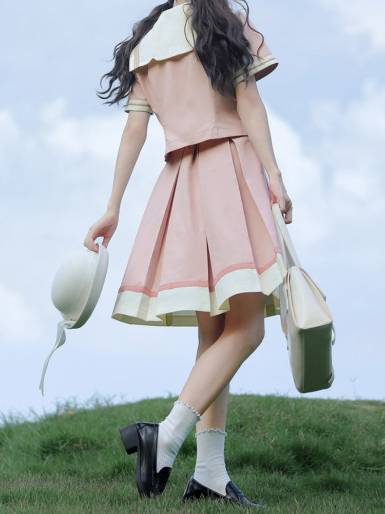JK Skirt with Uniform Hem Beige Pleat Box 55cm Pink