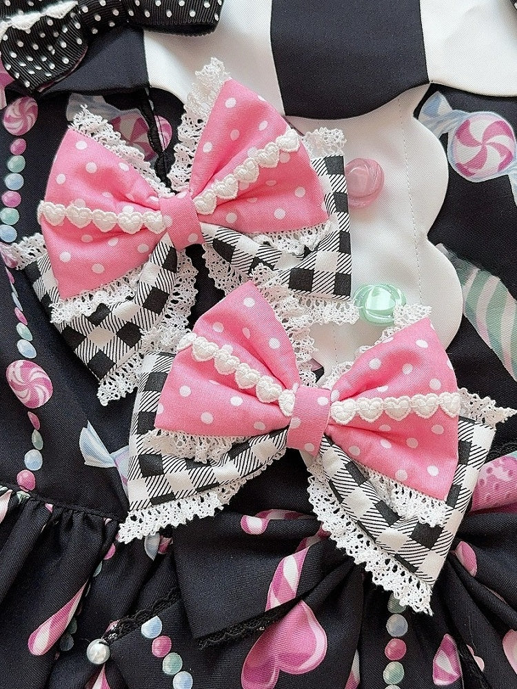 Plaid Polka-dot Lace Pattern Bowknot 5 Trim Color Hairclip Options And