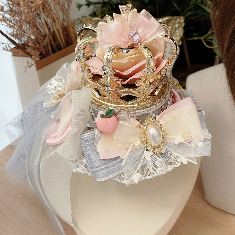 Hat Bowknot Mini PinkGray Peach Decorated Crown