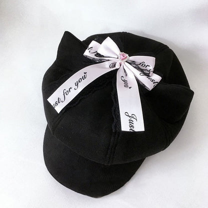 Béret chat Nœud détachable Dentelle Noir/Rose Noir avec oreille