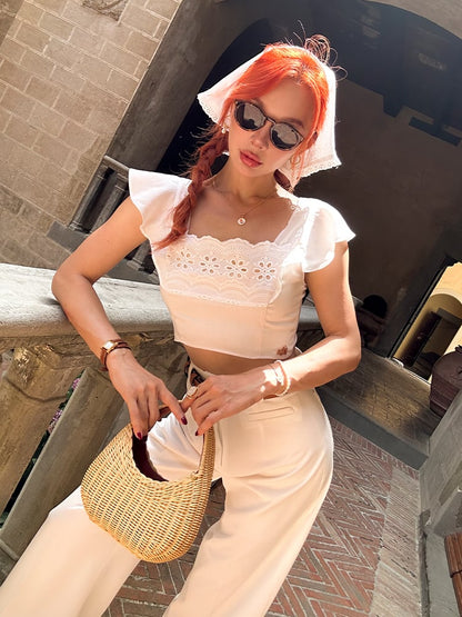 Vintage Weißer Lece Trim Dreiecksschal