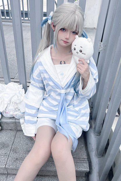 エンジェルハーフカラーセーラーアイテム予約パンツ+サブカルチャートップス近所👼ストライプ