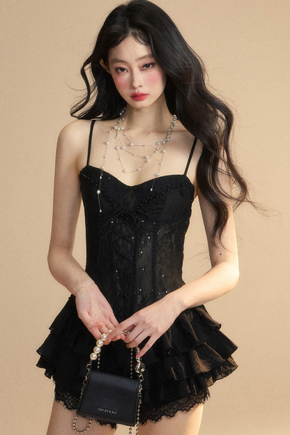 One-Shoulder French Cami Spitzenkleid Soul