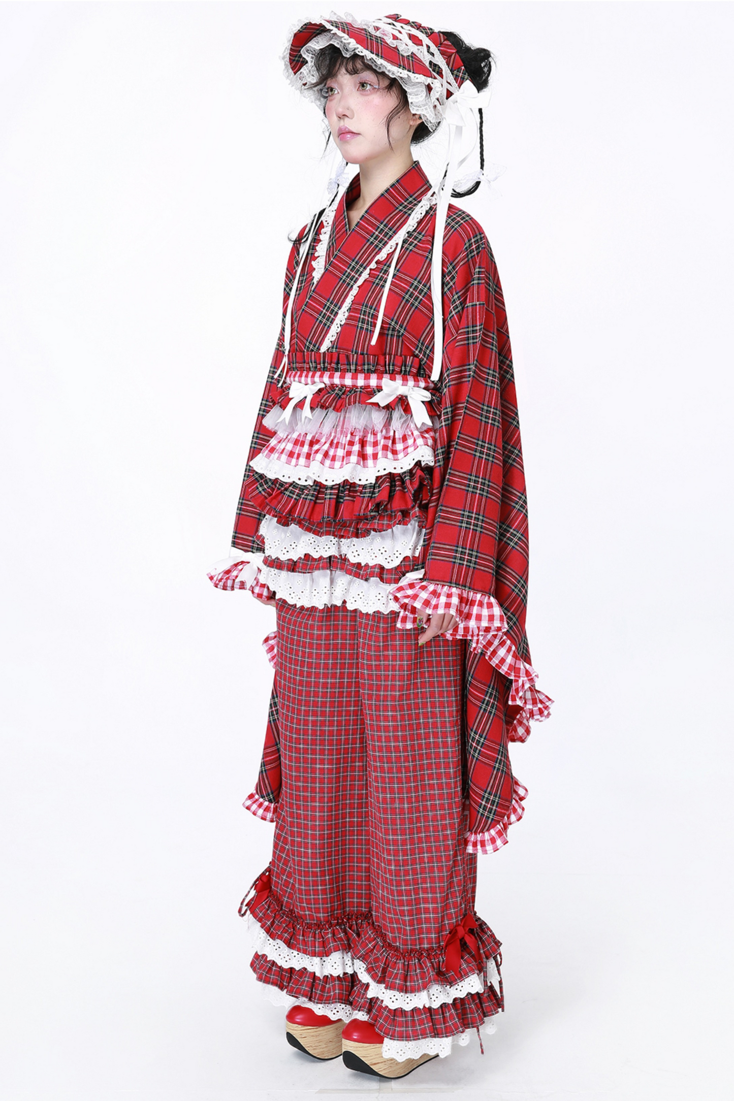 Lange Spitzenhose Retro Rüschen Karo