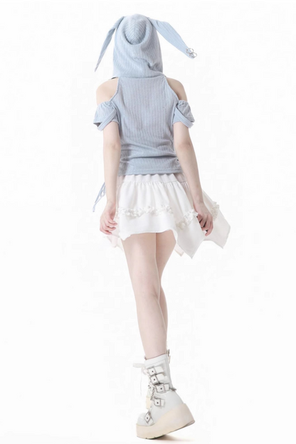 オフショルダーケーキトップ + ウサギのフード付きスカート