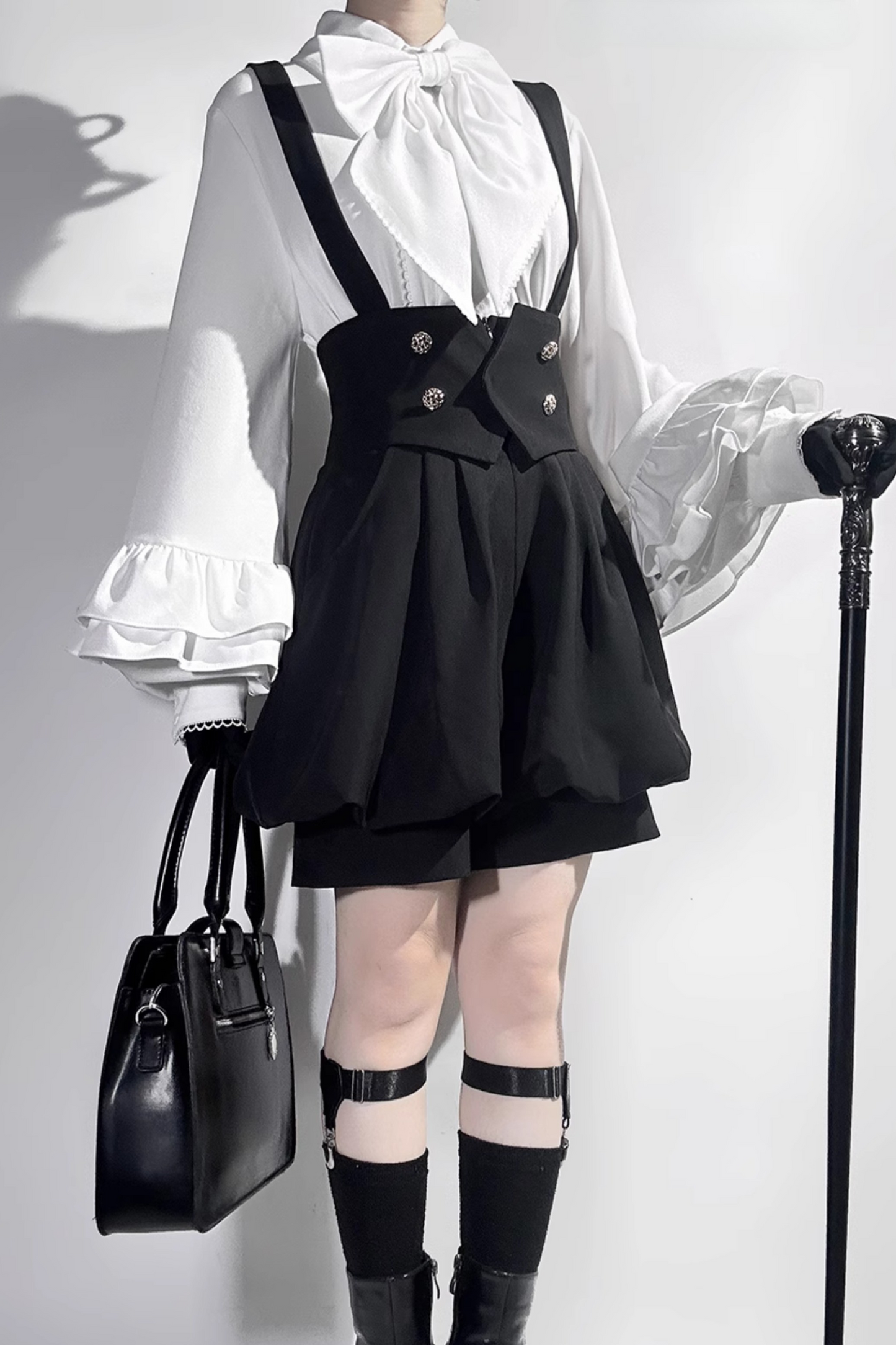 キュート+レトロショートパンツエレガントシャツリボンプリンス予約テールダーク